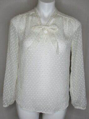 NYDJ Not Your Daughter's Jeans White Swiss Dot Semi Sheer Tie Neck Blouse XXS